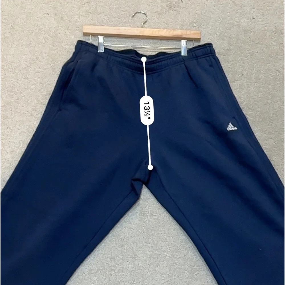 Adidas Navy Blue Fleece Sweatpants Mens Large Straight Leg 3‎ Stripe Track Pants